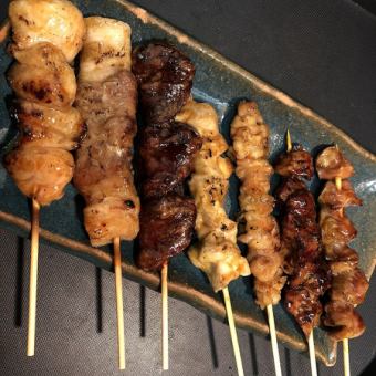 7 skewers of grilled chicken