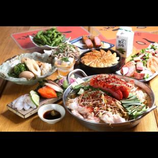 名物国産もつ鍋と鮮魚刺し盛り3種付き【博多どんたく豪華コース】〈全8品〉2h飲み放題4950円