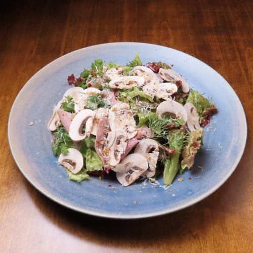 グリーンハーブサラダ マッシュルームとハチミツビネガー