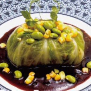 Matsusaka beef mince and foie gras wrapped in cabbage with truffle sauce