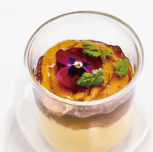 Carrot mousse topped with sea urchin and lobster jelly