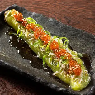 Deep-fried eggplant from Sadohara, topped with salmon roe.