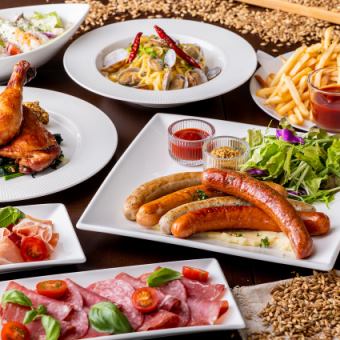【パーティーコースA】鶏もも肉のロースト/ドイツ・ソーセージなど全7品3500円(税込)