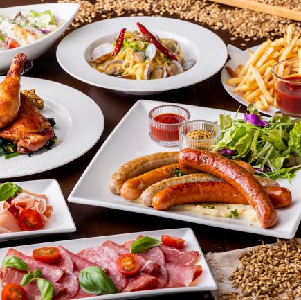 【パーティーコースA】鶏もも肉のロースト/ドイツ・ソーセージなど全7品3500円(税込)