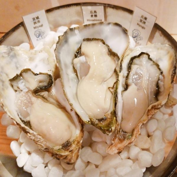 Assortment of 3 raw oysters