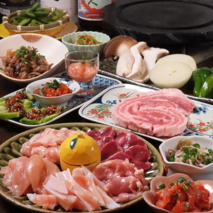 3,800日元鸡肉烤肉套餐:6种推荐烤肉(鸡肉和猪肉),90分钟无限畅饮,包括高级麦芽酒