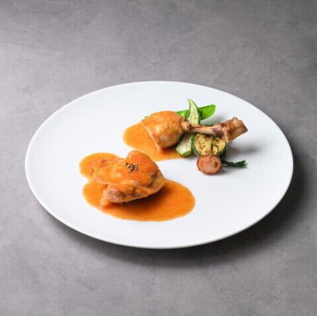 骨付きひな鶏もも肉のワインビネガー煮込み