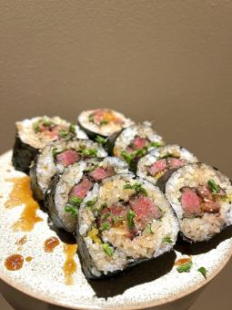 Grilled wagyu beef with seaweed rolls