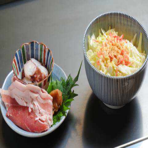 梅とタコのしそ豚もんじゃ