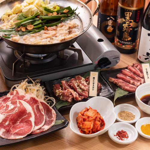【丰盛套餐】3种肉10道菜+内脏火锅+年糕◆6,500日元，含生啤酒120分钟无限畅饮