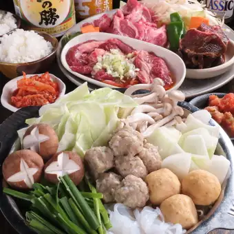 [Popular Chanko Nabe Satisfaction Course] Special Chanko Nabe + 3 types of aged lamb and 9 other dishes in total ◆ 120-minute all-you-can-drink included for 7000 yen