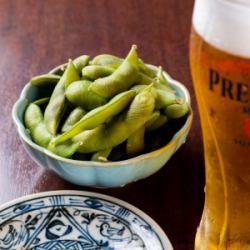 Boiled edamame beans in salt