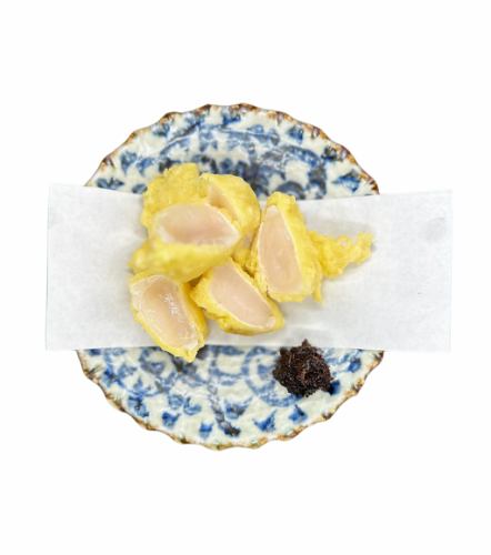 帆立貝柱のレア天ぷら-蕗味噌添え-