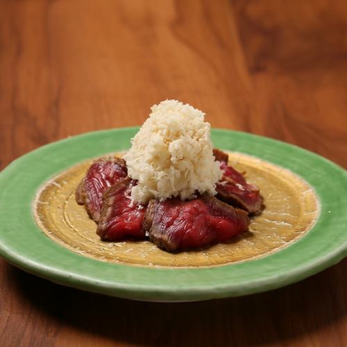 Seared Aitchbone Marinated in Soy Sauce with Mountain Wasabi