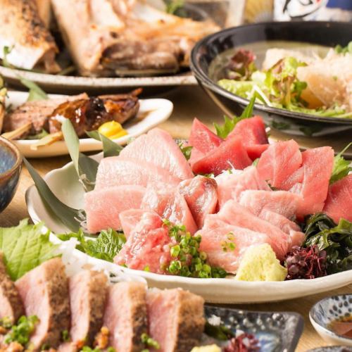 『本鮪稀少部位と特選美食コース』マグロステーキ鉄板焼含9品 2時間制飲み放題付7000円⇒6000円