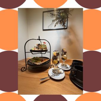 オランジェットショコラパフェ付き　アフタヌーンティーセット3600円(税込)