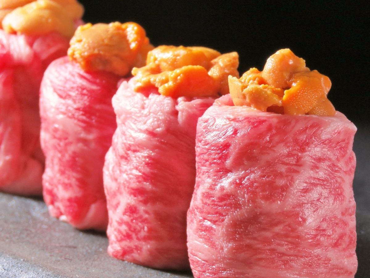 Excellent! [Domestic Wagyu beef and sea urchin roasted sushi] For details, see the course page ⇒