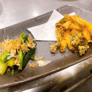 【信州】野沢菜盛り合わせ (漬物・天ぷら)