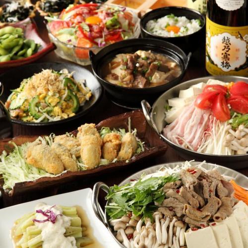 【二時間飲放付】選べる鍋と国産カキフライの9品コース