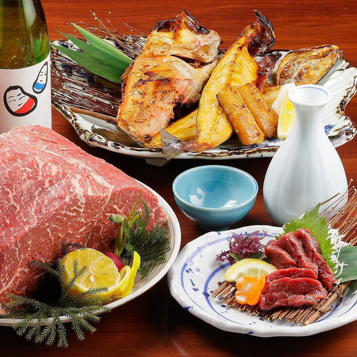 福島牛、えごま豚、会津の馬刺し、伊達鶏、福島の美味しい物多数
