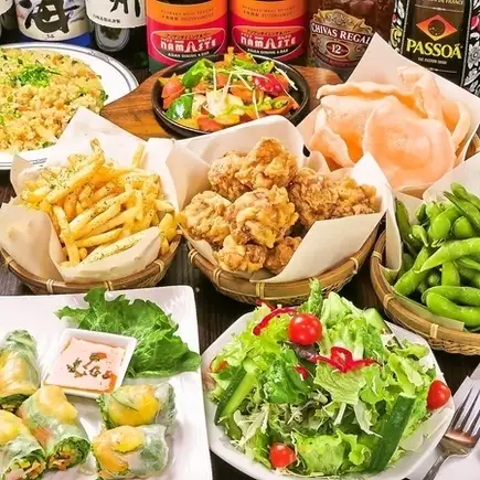 ☆コスパ最高おつまみコース☆【ポテト・唐揚げが食べ放題！生ビール付き☆】2H飲み放題 3500円